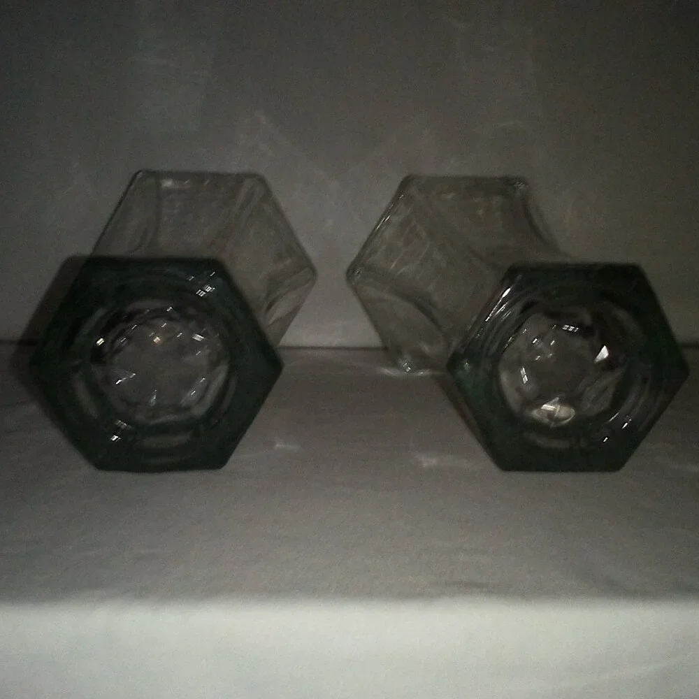 Pair of Crystal Glass Vases:  Thick.  Heavy.  Hexagon.  Excellent Condition